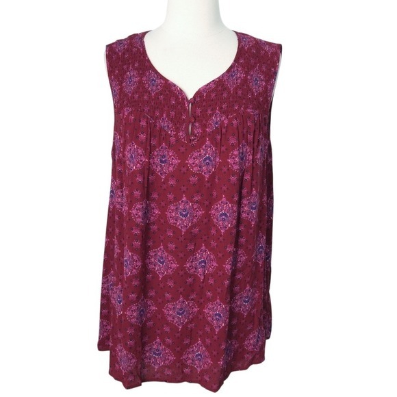 Magnolia Grace Tops - Magnolia Grace Stitch Fix Red & Purple Smocked Sleeveless Top- Plus Size 2X